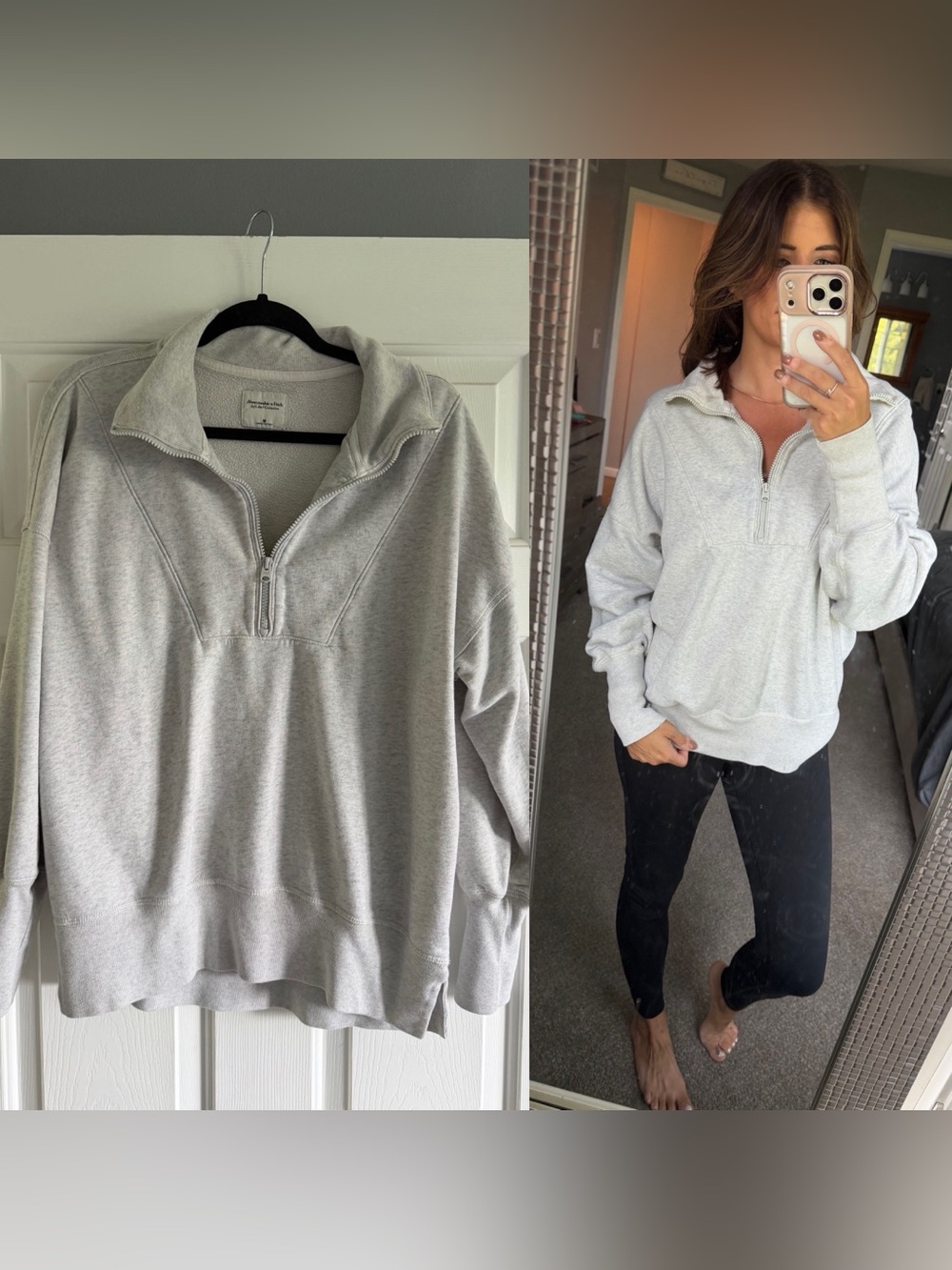 Abercrombie Light Gray Half-Zip Pullover Sweatshirt - Women
